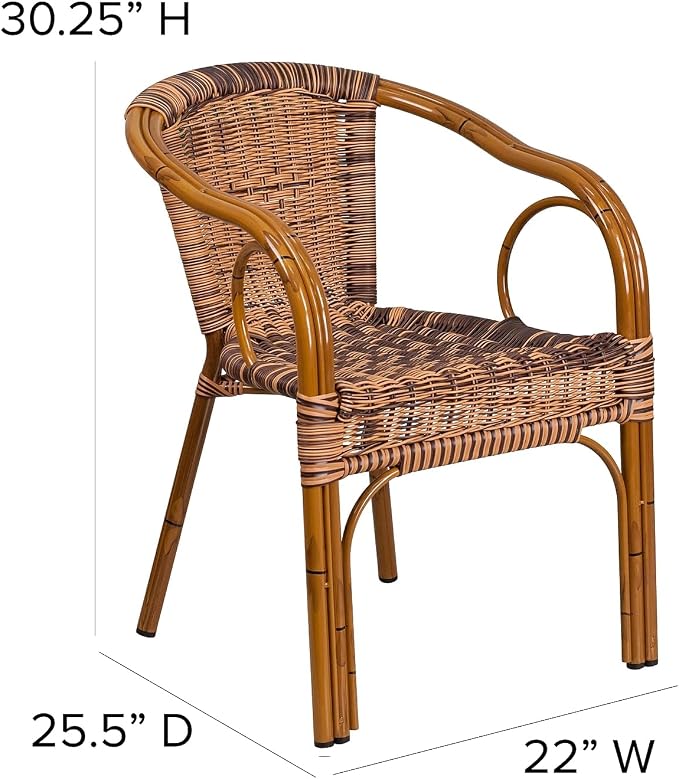 Flash Furniture 3 Pack Cadiz Series Burning Brown Rattan Restaurant Patio Chair - Image 3