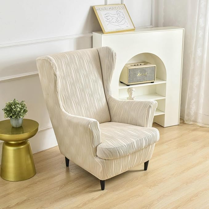 HAOYONG Wingback Chair Slipcovers Elastic Jacquard Wing Chair Covers 2 Pieces - Image 2