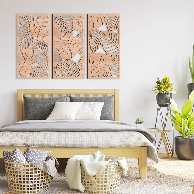 IARTTOP Large Wood Tropical Wall Art 15.9X32 Inch Carved Palm Leaves Wall Decor - Image 4