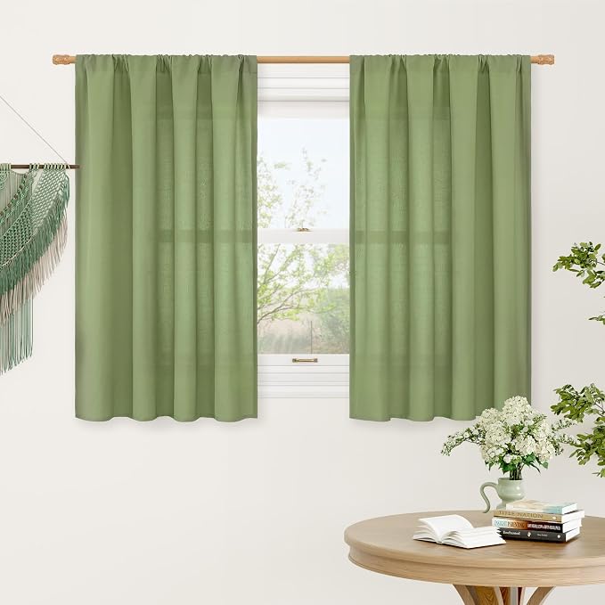 LAMIT 48 Inch Linen Curtains 2 Panels, Soft Faux Linen Light Filtering Panels by LAMIT