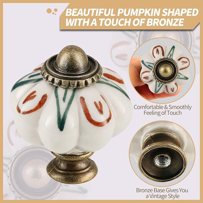 Ivory Pumpkin Knobs 12 Pack Ceramic Cabinet Knobs Vintage Drawer Pulls - Image 3