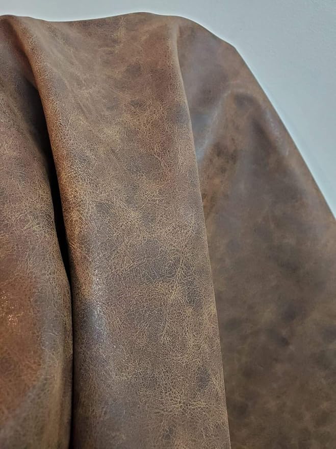 NAT Leathers | Brown Distressed Soft Faux Vegan Leather PU | 10 Yards 360" x - Image 3