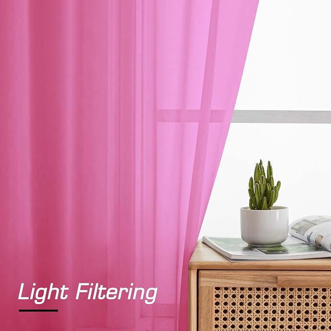 Simplebrand Hot Pink Sheer Curtains 63 Inch Length 2 Panels, Rod Pocket Solid - Image 7