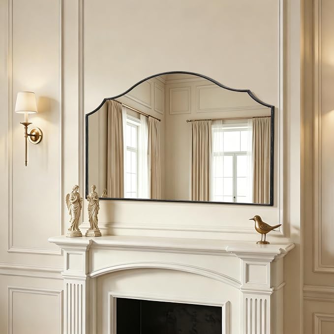 Besdomus Oversized Scalloped Black Mirror: 54"x34" Modern Minimalist Wood Frame - Image 6