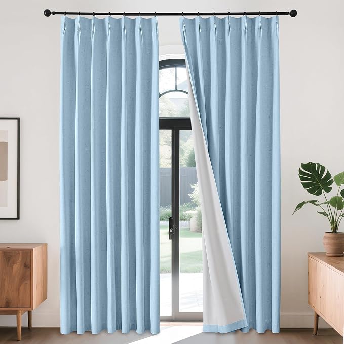 Joydeco 100% Blackout Pleated Curtains, Linen Window Curtains 2 Panel Sets 108 by JOYDECO