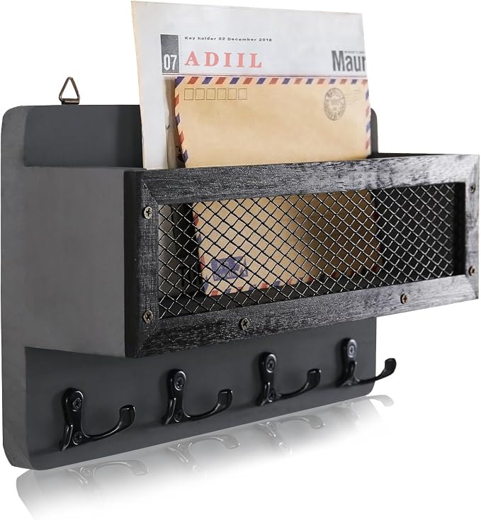 ADIIL Mail and Key Holder for Wall Decorative, Wooden Wall Mount Key Rack by ADIIL