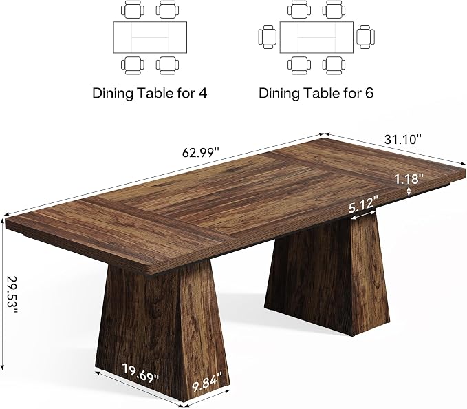 LITTLE TREE Dining Table for 4-6 People, Wooden Table, Rectangle Furniture - Image 2