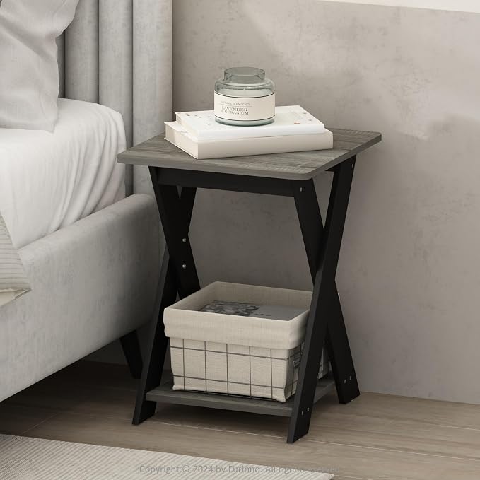 Furinno TIDUR Night Stand, Open Shelf Design X-Legs Nightstand, Criss-Crossed by Furinno-FitsYourSpaceFitsYourBudget