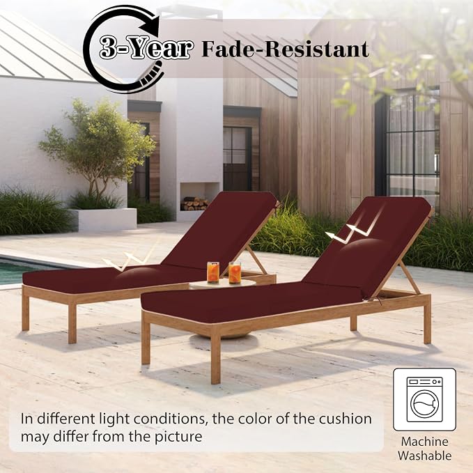 Chaise Lounge Cushions Outdoor, 4 Adjustable Ties Lounge Chair Cushions - Image 6