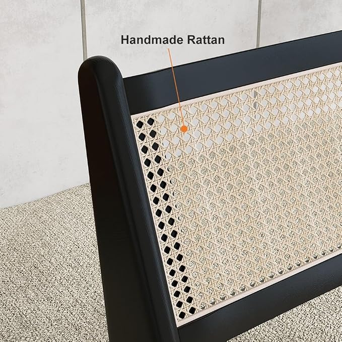homary Japandi Rattan and Wood Lounge Chairs Mid Century Modern Armless Accent - Image 6