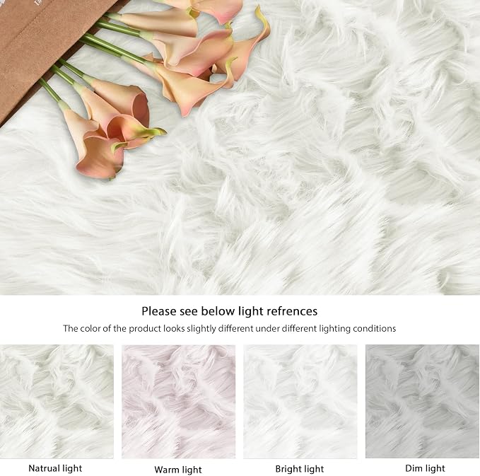 ORINOVA White Fluffy Faux Sheepskin Washable Fur Round Rug 5ft Nursery Rugs - Image 9