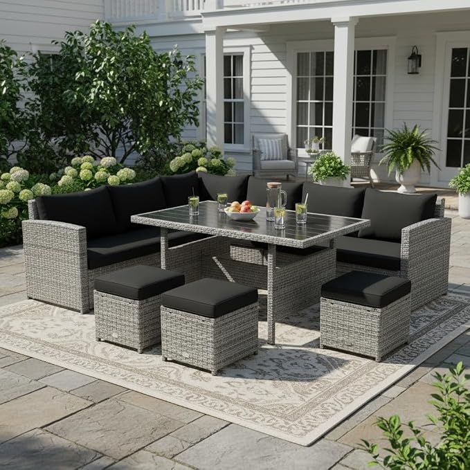 Tangkula 7 Pieces Patio Furniture Set, Outdoor Sectional Rattan Sofa Set by TANGKULA