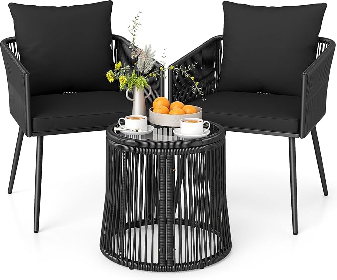 Tangkula 3 Pieces Patio Rattan Bistro Conversation Set, Outdoor All-Weather by TANGKULA
