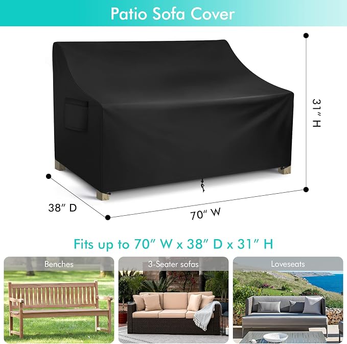 WLEAFJ Patio Sofa Cover Waterproof, Outdoor Loveseat Cover, Heavy Duty Deep - Image 2