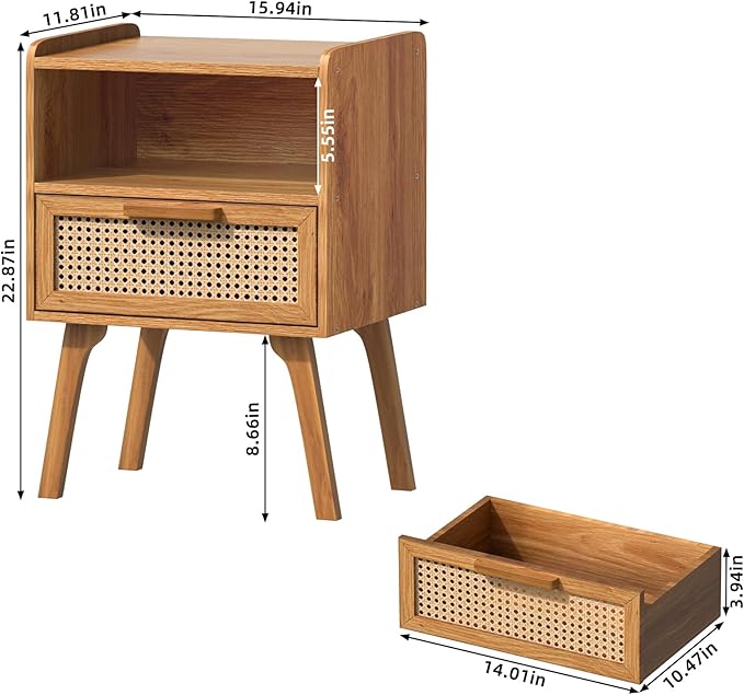 Lerliuo Rattan Nightstands Set of 2, Side Table - Image 3