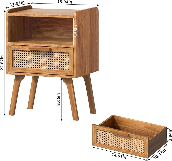 Lerliuo Rattan Nightstand, Side Table - Image 3