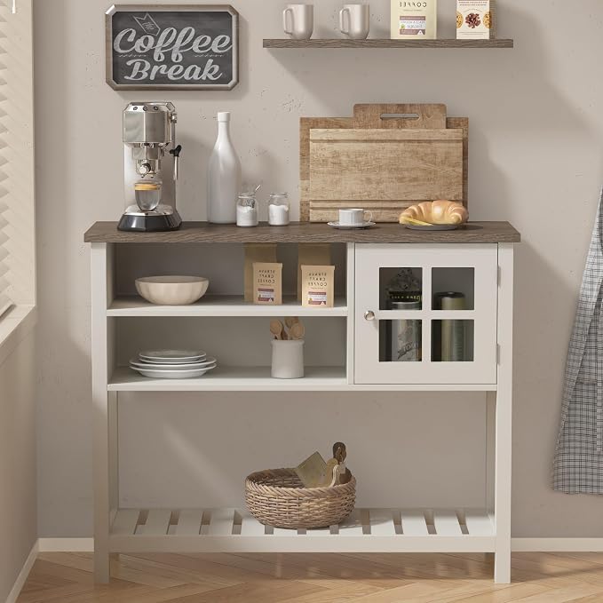 ChooChoo Farmhouse Coffee Bar Cabinet, Buffet Cabinet by ChooChoo