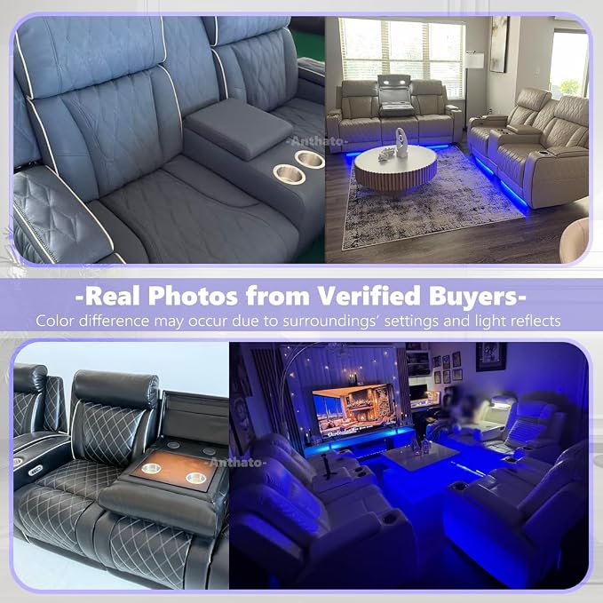 Power Reclining Sofa Set, Living Room Furniture Sets, Leather Recliner Sofa & - Image 3