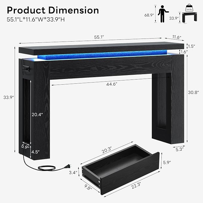 LIKIMIO Console Table with Drawers, Modern Entryway Table with LED Lights and - Image 3