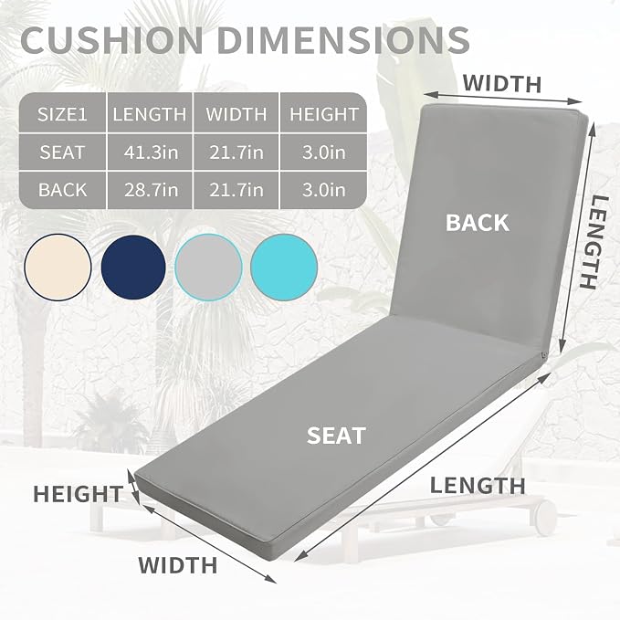 Outdoor Chaise Lounge Cushions for Patio, Waterproof Replacement Seat Cushions - Image 5