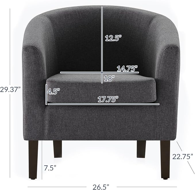 BELLEZE Living Room Chair, Linen Round Accent Barrel Chair, Club Tub Sofa Chair - Image 2