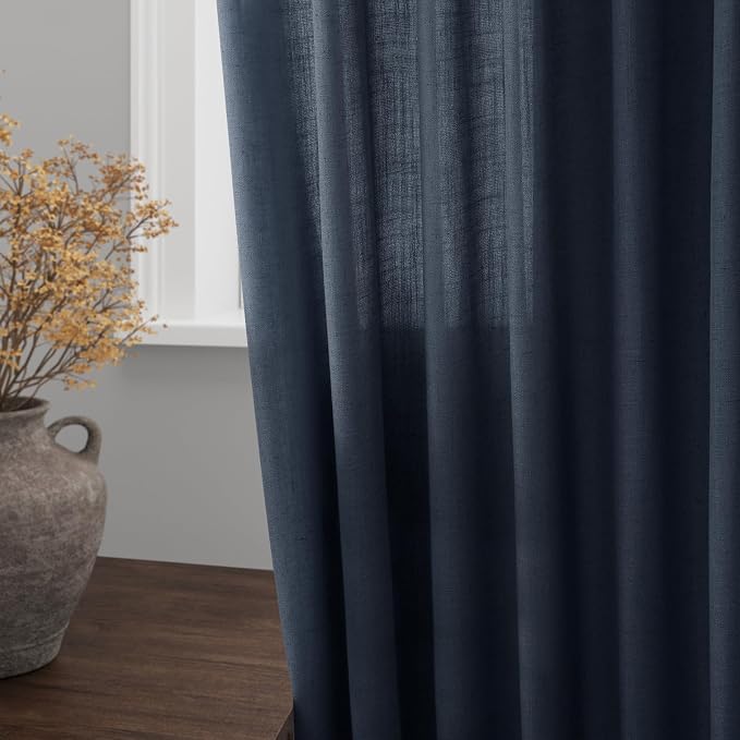 Nanspring Vintage Blue Linen Curtains 84 Inch Length 2 Panels Set - Image 4