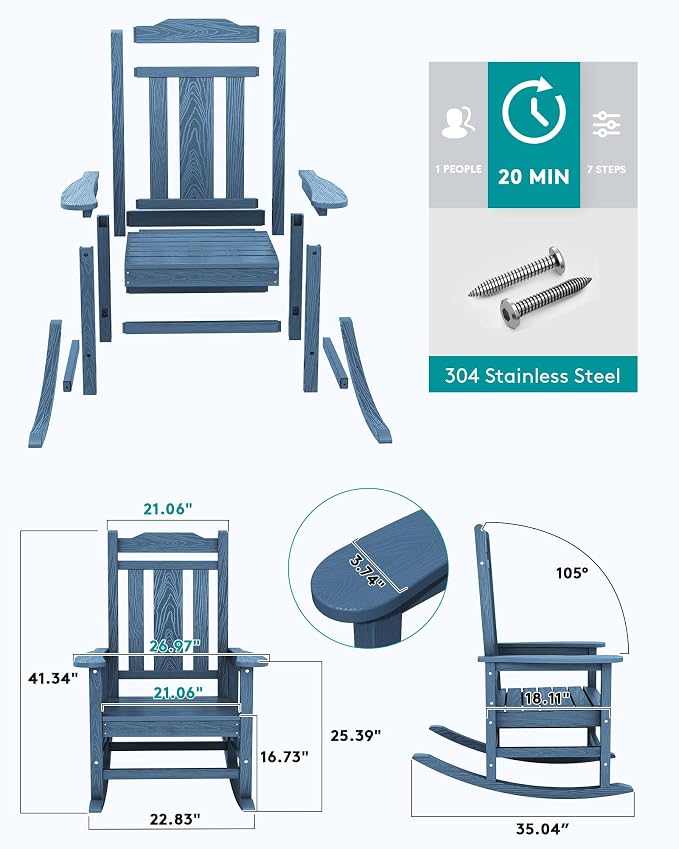 SERWALL Oversized Rocking Chair, HDPE Outdoor Rocking Chairs Set of 4, Patio - Image 6
