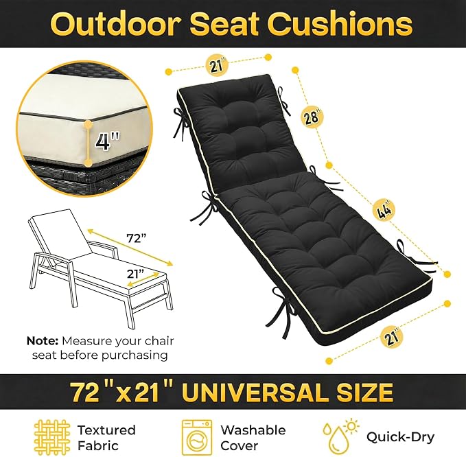 2 Pack 72x21 Inch Folding Chaise Lounge Cushion Quick Dry - Image 7