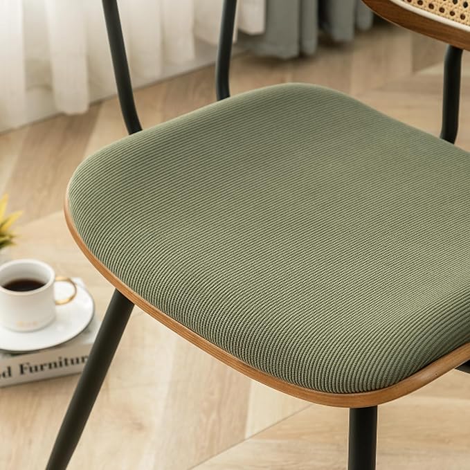 Rattan Dining Room Chairs Set of 2, Mid Century Modern Kitchen Side Chairs - Image 7