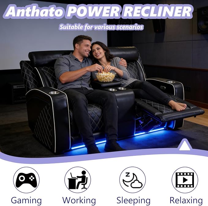 Power Recliner Sofa Set, Breathing Leather Reclining Couch Set, Home Theater - Image 4