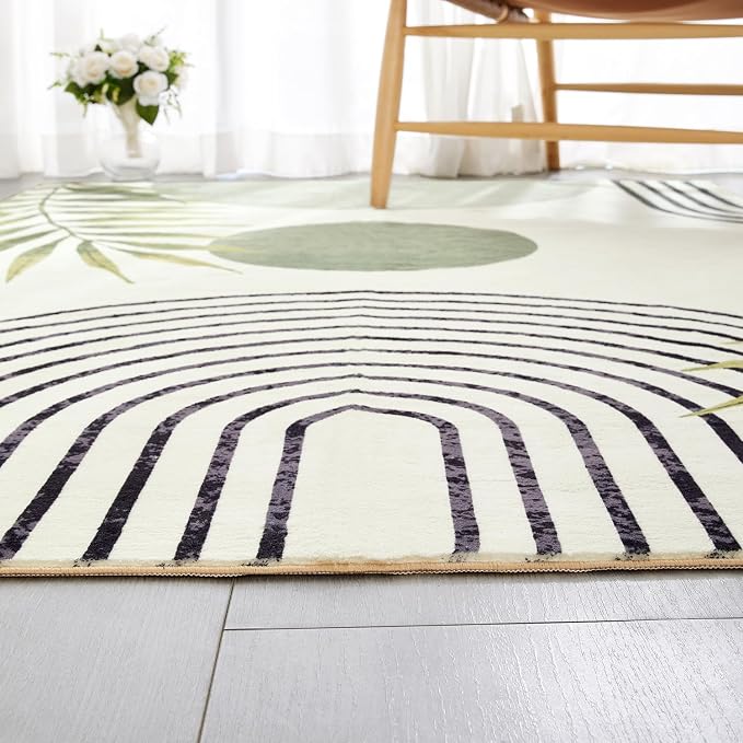 RoomTalks Boho Green Cute 3x5 Small Area Rugs Washable, Modern Abstract - Image 4