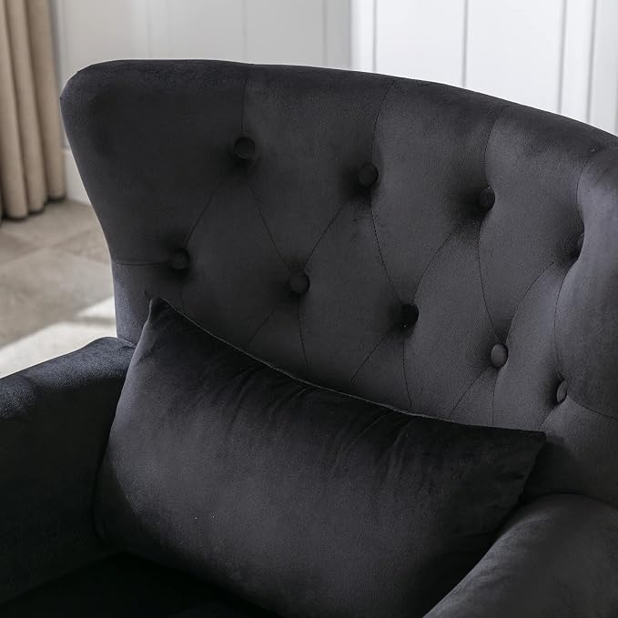 Mid Century Modern Accent Chair Upholstered Armchair Comfy Velvet Tufted - Image 4