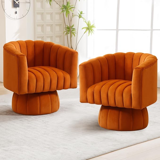 Swivel Accent Barrel Chair, Cute Comfy Small Round 360° Arm Chair, Velvet Sofa - Image 8