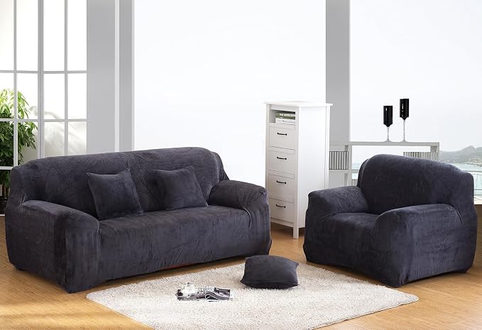vctops 4 Seater Velvet Plush Stretch Sofa Slipcover 1-Piece Sofa Cover - Image 2