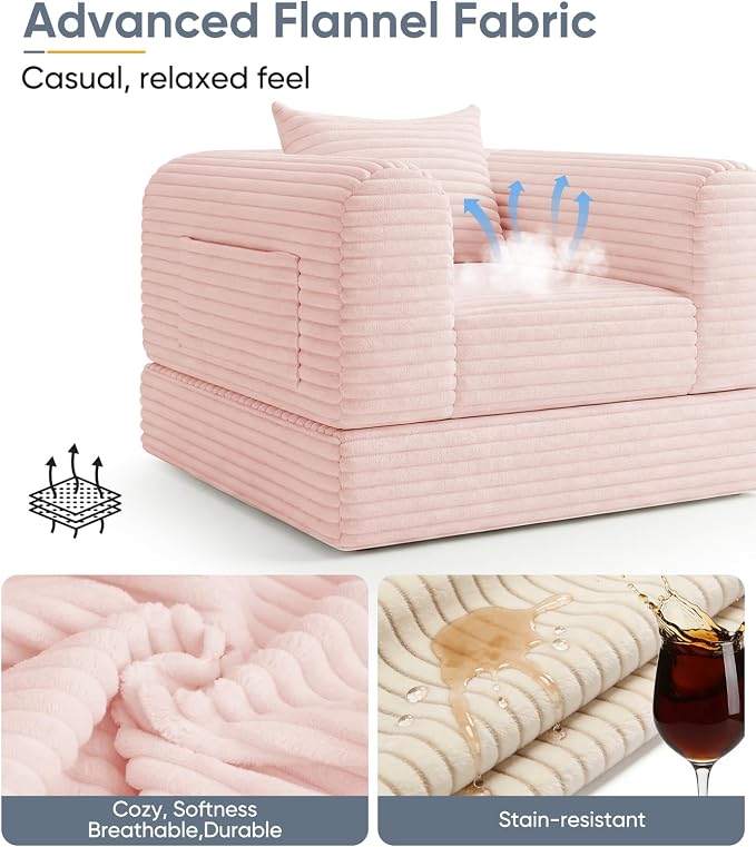 Versatile 2 in1 Loveseat Pink Accent Chair Couch Convertible Boneless Chaise - Image 5