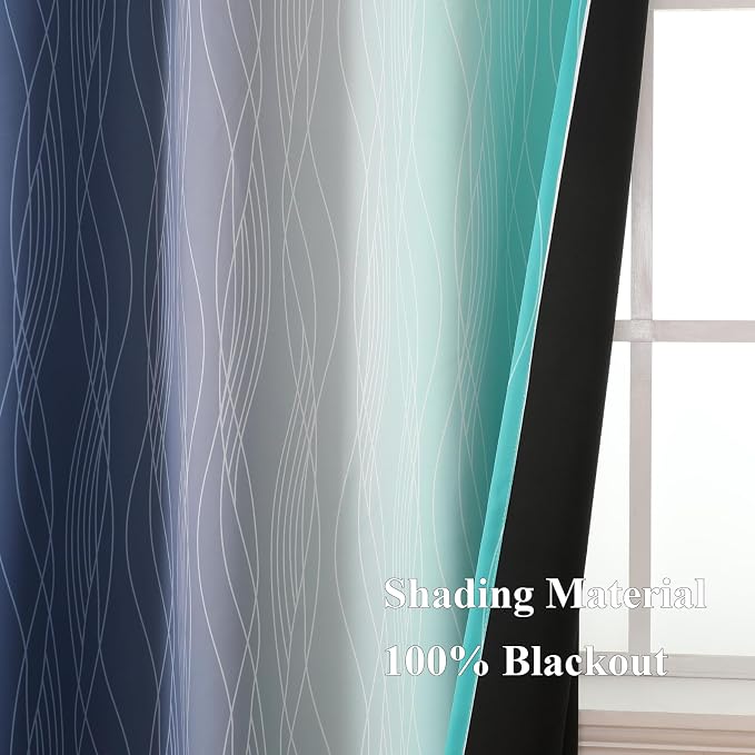 Estelar Textiler Navy Blue and Teal Blackout Curtains 63 Inch Length 2 Panels - Image 5