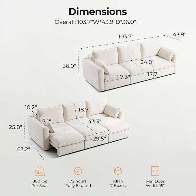 103" Electric Pull Out Sleeper Sofa Bed, 2in1 Convertible Power Extendable - Image 2