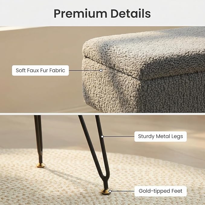 Vanity Stool Chair, Faux Teddy Fur Ottoman Foot Stool - Image 3