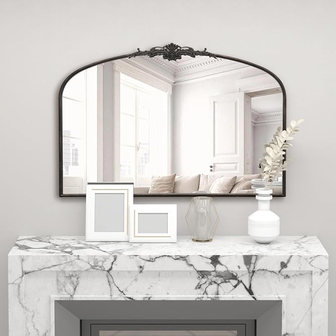 Besdomus Antique Arched Large Mirror: 48"x33" French Oversize Black Arch - Image 4