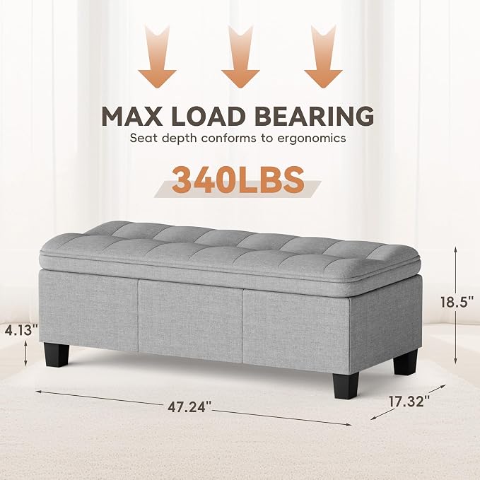 YESHOMY 47 Inches Ottoman with Storage, Storage Bench with Legs, Ottomans - Image 2