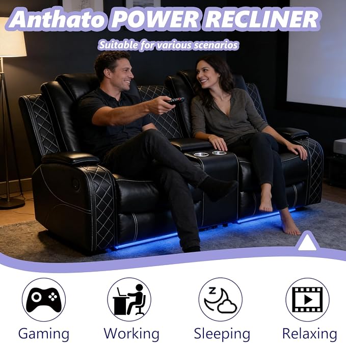 Power Reclining Sofa Set, Living Room Furniture Sets, Leather Power Recliner - Image 5