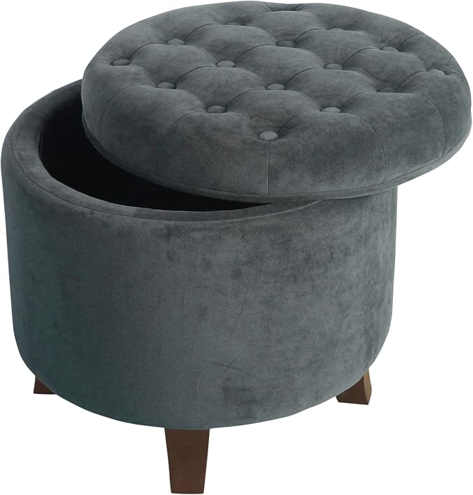Homepop Home Decor | Upholstered Round Velvet Tufted Foot Rest Ottoman | Ottoman - Image 6