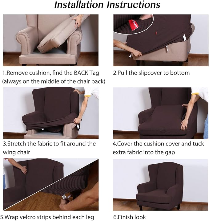 Turquoize Wingback Chair Covers 2 Piece Wing Chair Slipcover Stretch Slipcovers - Image 6