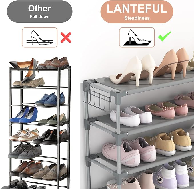 LANTEFUL 10 Tiers Shoe Rack 50 Pairs Large Capacity Tall Shoe Organizer Sturdy - Image 6