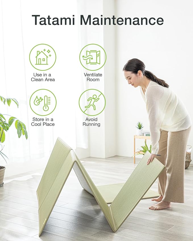FULI Japanese Tatami Mattress, Foldable Igusa Rush Grass Tatami Rug, Natural - Image 7