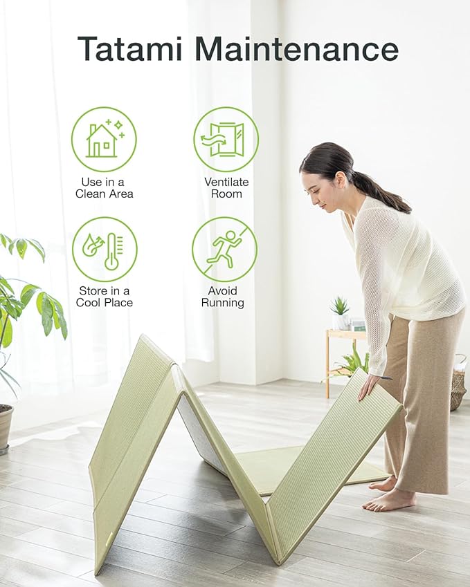 FULI Japanese Tatami Mattress, Foldable Igusa Rush Grass Tatami Rug, Natural - Image 7