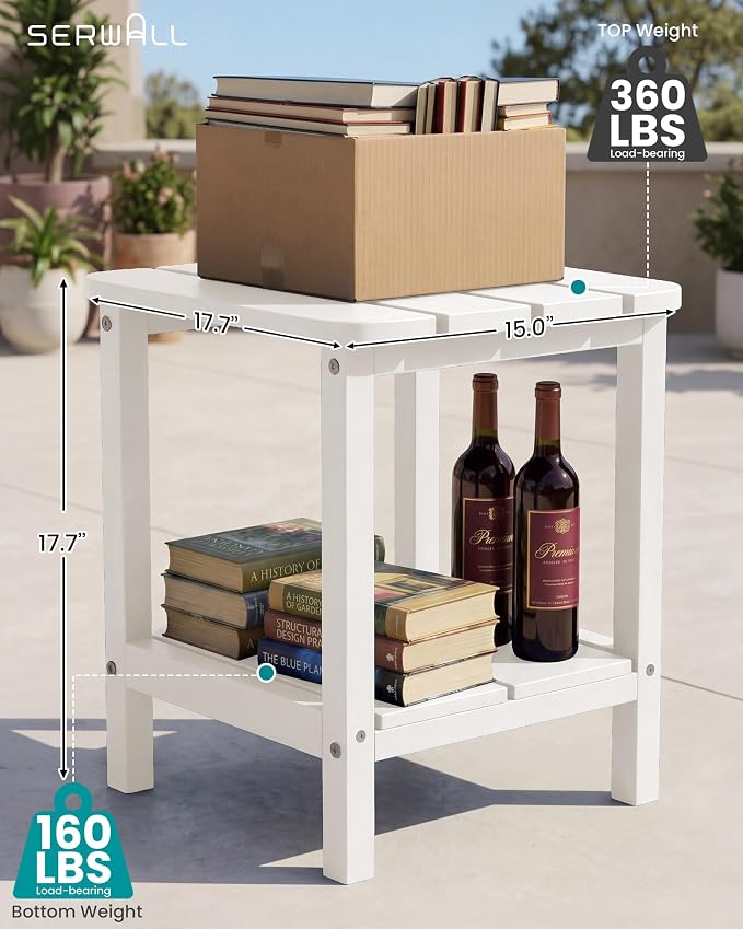 SERWALL Double Adirondack Side Table Set of 2, End Table- White - Image 3