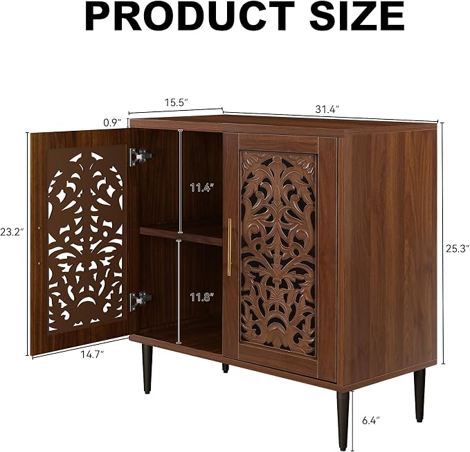 ARTPOWER Accent Cabinet with 2 Doors, Vintage Hollow Carving Buffet Cabinet - Image 2