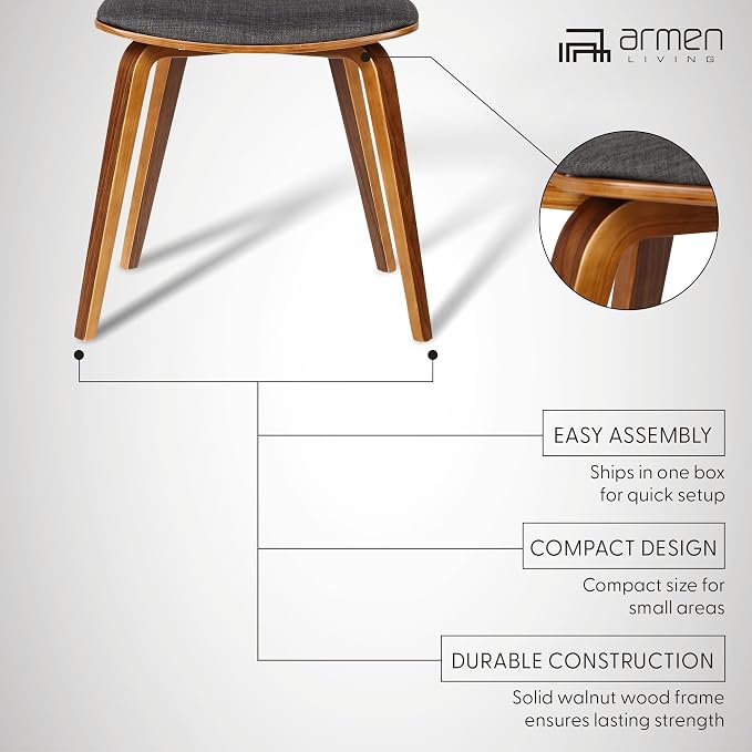 Armen Living Jaguar Mid-Century Dining Chair in Walnut Wood and Charcoal Fabric - Image 11