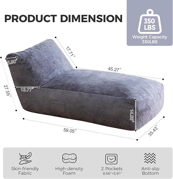 Giant Bean Bag Chair for Adults, Big Faux Fur Plush Bean Bag Lounger, Large - Image 2